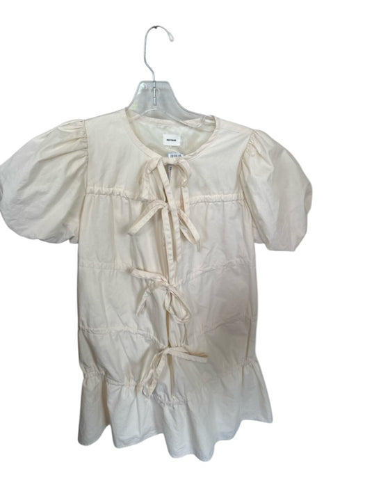 Aureum Size XS Cream Cotton Short Balloon Sleeve Front Tie Dress Cream / XS