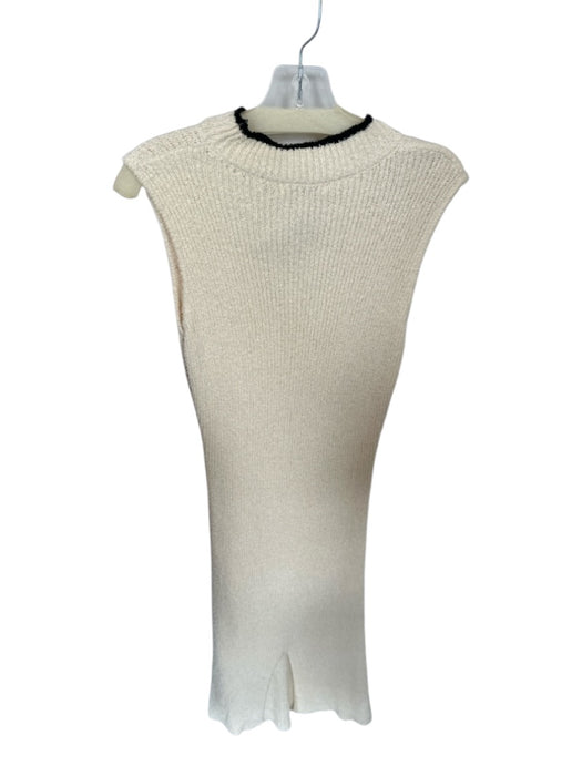 Miou Muse Size S Cream & Black Sleeveless Ribbed Mock Neck Maxi Dress Cream & Black / S
