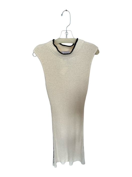 Miou Muse Size S Cream & Black Sleeveless Ribbed Mock Neck Maxi Dress Cream & Black / S