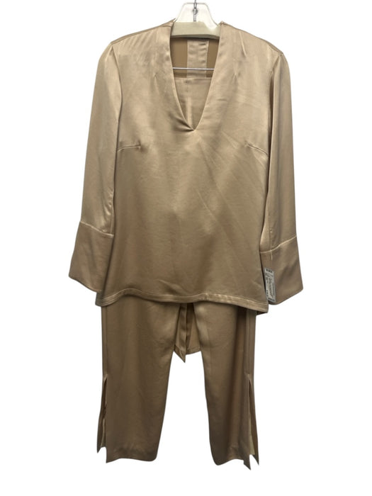 Hilton Hollis Size S/6 Champagne Gold Acetate & Polyester Satin V Neck Pant Set Champagne Gold / S/6