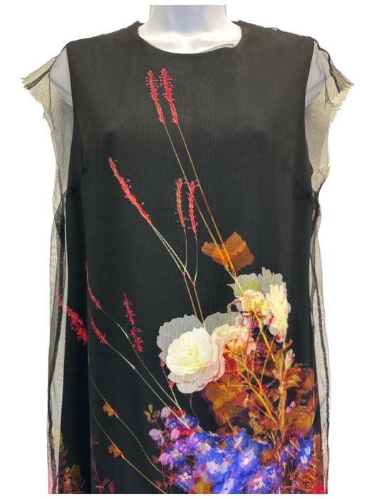 Dries Van Noten Size 36 Black & Multi Silk Sleeveless Floral Mesh Overlay Dress Black & Multi / 36