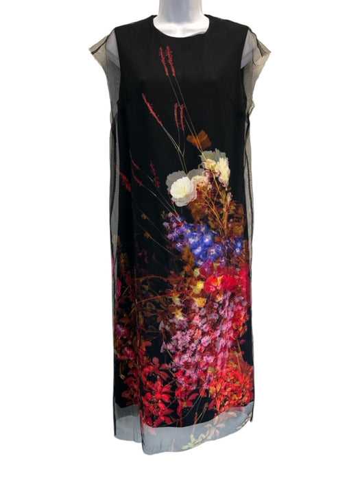 Dries Van Noten Size 36 Black & Multi Silk Sleeveless Floral Mesh Overlay Dress Black & Multi / 36