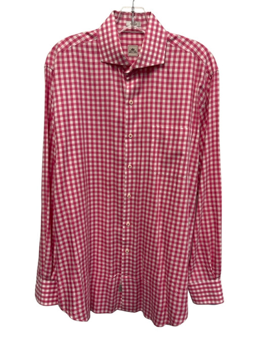 Peter Millar Size L White & Pink Cotton Plaid Button Down Long Sleeve Shirt White & Pink / L