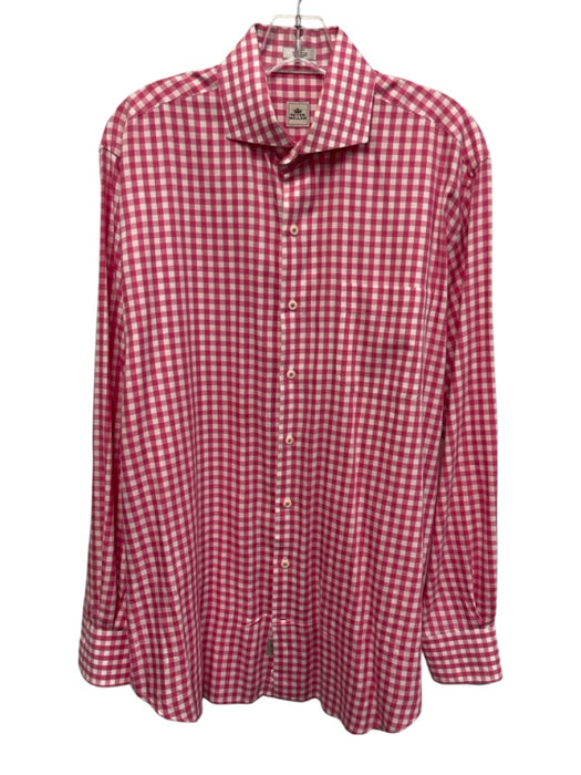 Peter Millar Size L White & Pink Cotton Plaid Button Down Long Sleeve Shirt White & Pink / L