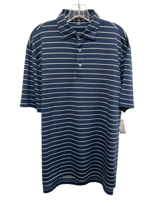 Peter Millar Size M Blue & White Polyester Striped Polo Men's Short Sleeve Blue & White / M