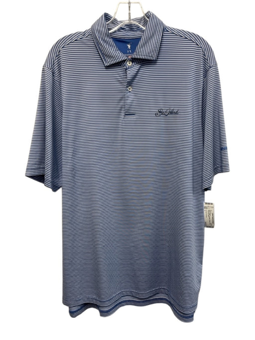 Fairway & Greene Size L Blue & White Polyester Striped Polo Men's Short Sleeve Blue & White / L