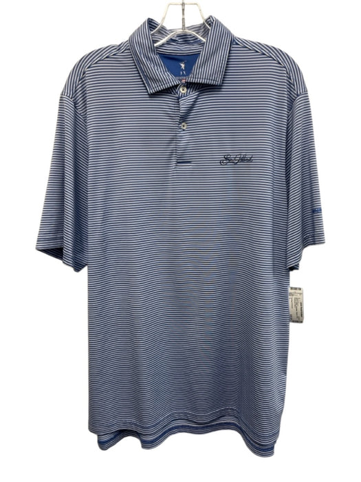 Fairway & Greene Size L Blue & White Polyester Striped Polo Men's Short Sleeve Blue & White / L