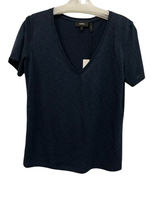 Theory Size S Navy Blue Modal & Cotton Short Sleeve V Neck Heathered Top Navy Blue / S