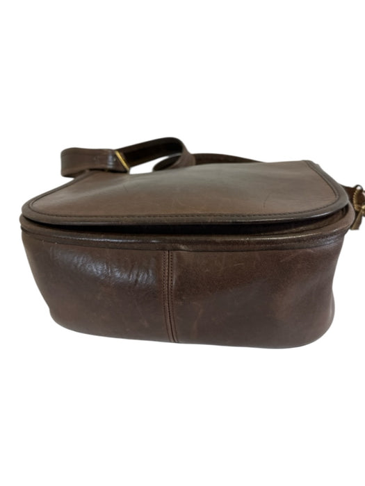 Coach Dark Brown Leather Brass Hardware Satchel Crossbody Strap Bag Dark Brown / M