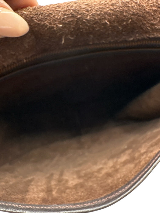 Coach Dark Brown Leather Brass Hardware Satchel Crossbody Strap Bag Dark Brown / M