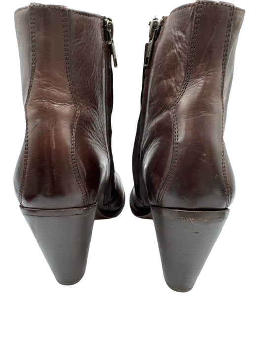 Frye Shoe Size 8B Dark Brown Leather Almond Toe Inner Side Zip Ankle Booties Dark Brown / 8B