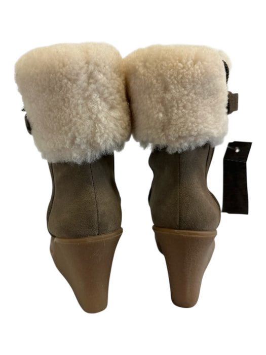 Coach Shoe Size 8.5 Taupe Gray & Beige Suede leather Faux Shearling Booties Taupe Gray & Beige / 8.5