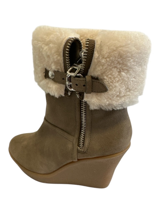 Coach Shoe Size 8.5 Taupe Gray & Beige Suede leather Faux Shearling Booties Taupe Gray & Beige / 8.5