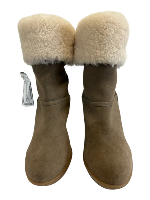 Coach Shoe Size 8.5 Taupe Gray & Beige Suede leather Faux Shearling Booties Taupe Gray & Beige / 8.5