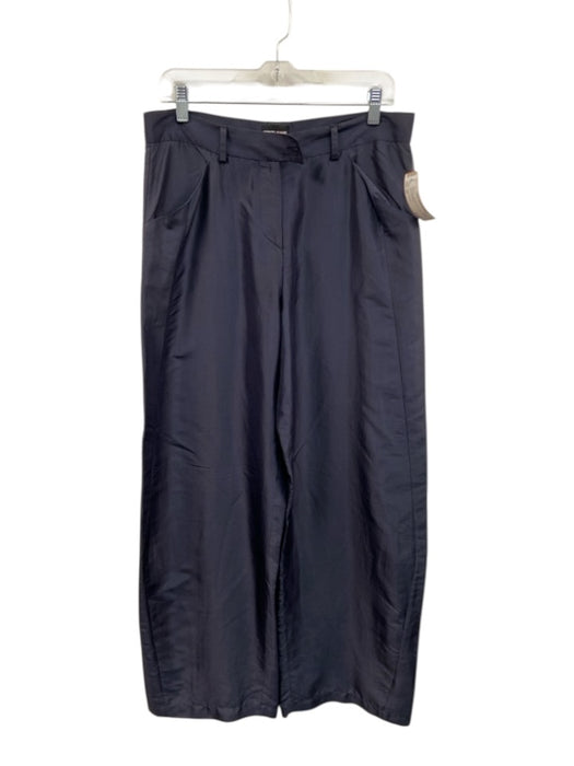 Giorgio Armani Size 42 Navy Blue Silk High Rise Wide Leg Belt loops Pants Navy Blue / 42
