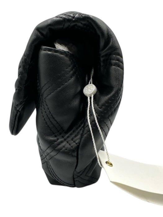 Tory Burch Black Leather Quilted Monogram Flap Closure Clutch Bag Black