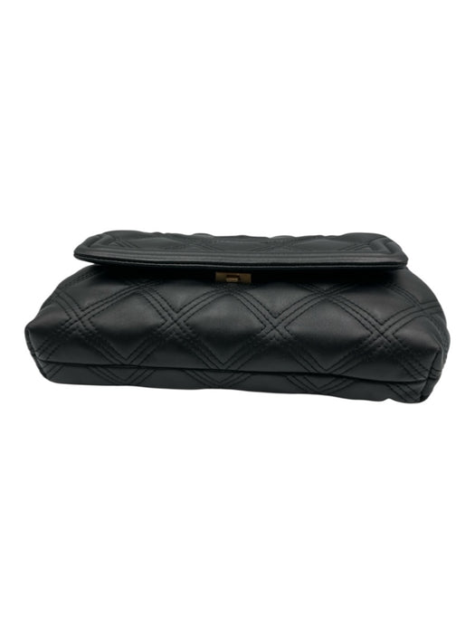 Tory Burch Black Leather Quilted Monogram Flap Closure Clutch Bag Black