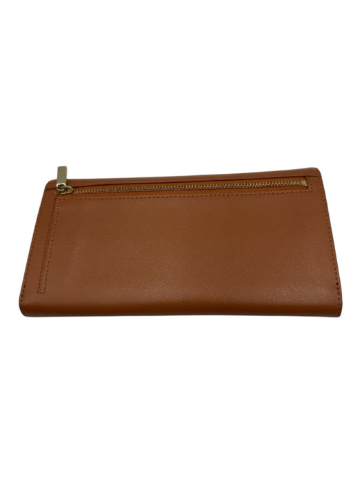 Tory Burch Camel Brown Saffiano Leather Gold hardware Monogram Bifold Wallets Camel Brown
