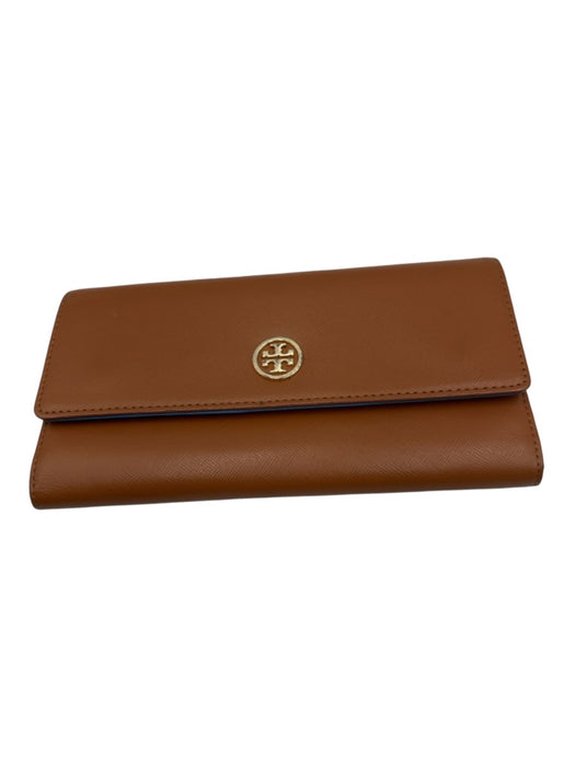 Tory Burch Camel Brown Saffiano Leather Gold hardware Monogram Bifold Wallets Camel Brown