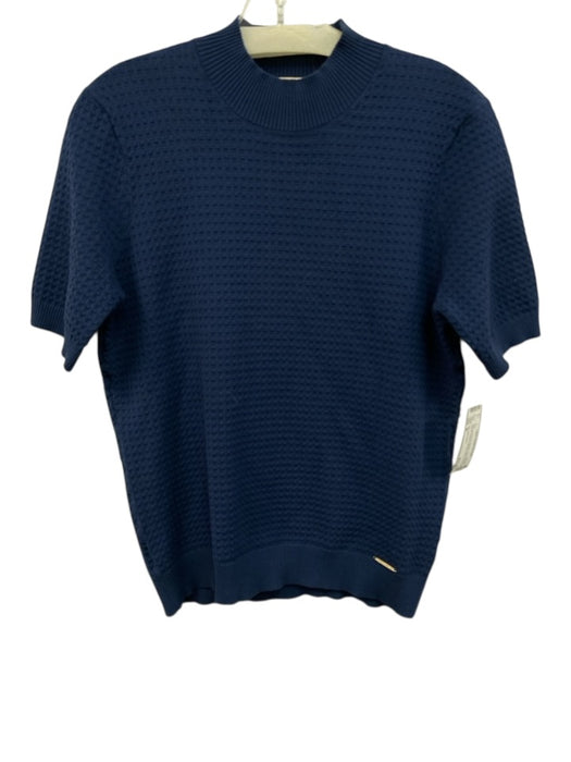 Elie. Elie Tahari Size M Blue Viscose & Polyester Short Sleeve Ribbed edges Top Blue / M