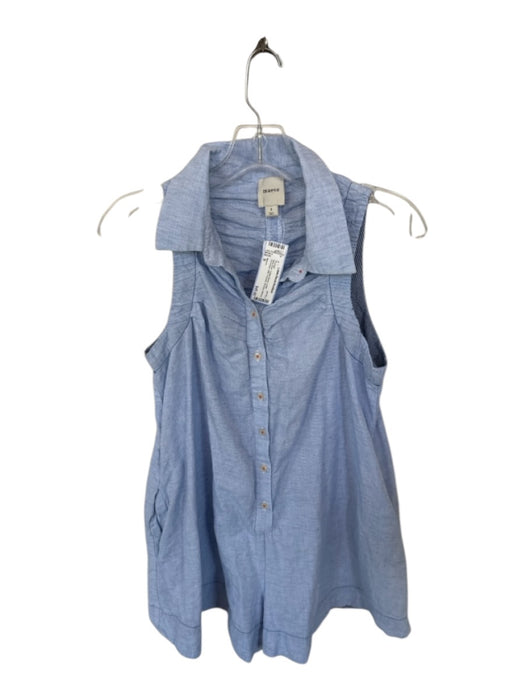 Maeve Size S Baby Blue Cotton Blend Collar Sleevless ruffle Pockets Romper Baby Blue / S