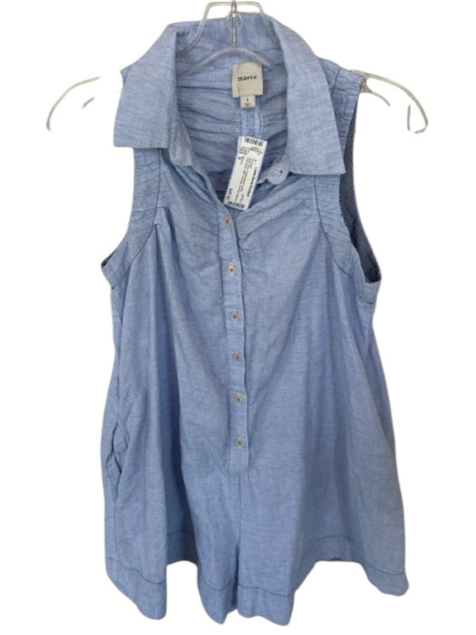 Maeve Size S Baby Blue Cotton Blend Collar Sleevless ruffle Pockets Romper Baby Blue / S