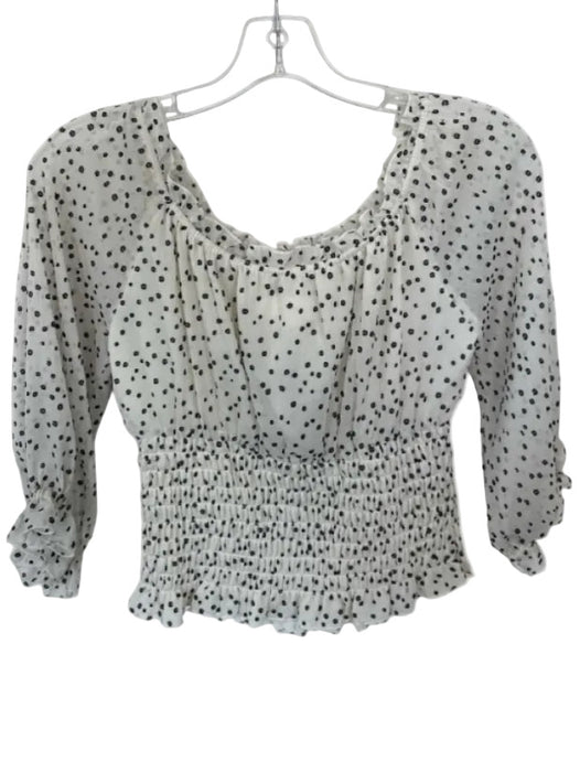 Anthropologie Size S Cream & Black Polyester Dot Print Smocked Waist Top Cream & Black / S