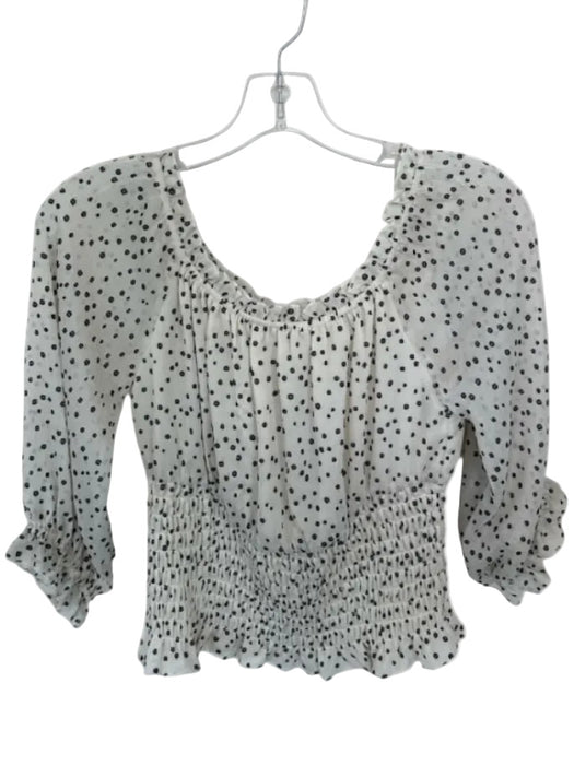 Anthropologie Size S Cream & Black Polyester Dot Print Smocked Waist Top Cream & Black / S