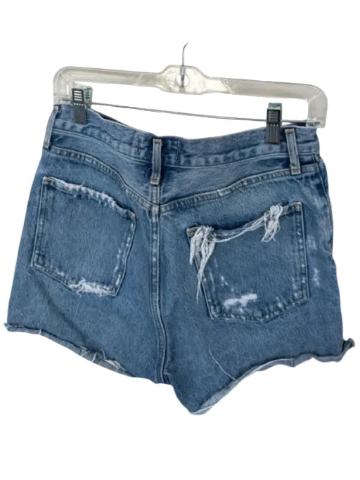 Agolde Size 28 Medium Wash Cotton Blend Raw Hem Denim Button Fly Shorts Medium Wash / 28