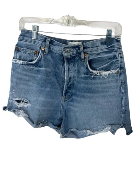 Agolde Size 28 Medium Wash Cotton Blend Raw Hem Denim Button Fly Shorts Medium Wash / 28
