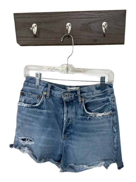 Agolde Size 28 Medium Wash Cotton Blend Raw Hem Denim Button Fly Shorts Medium Wash / 28