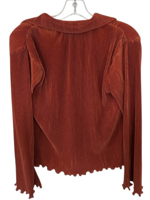 Dolan Size S Amber Polyester Blend Ribbed Long Sleeve Button Up Lettuce Edge Top Amber / S