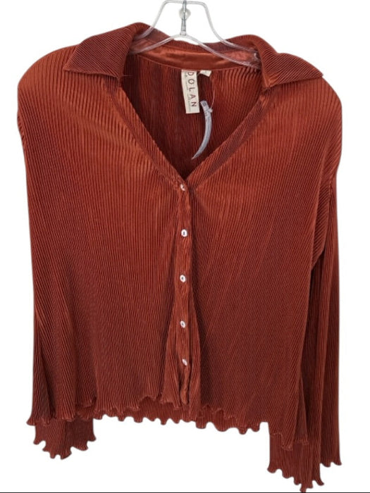 Dolan Size S Amber Polyester Blend Ribbed Long Sleeve Button Up Lettuce Edge Top Amber / S