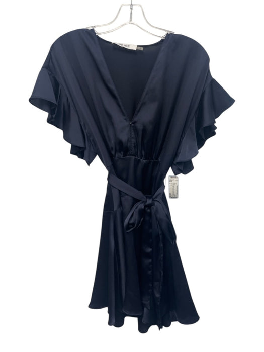 Do + Be Size L Navy Polyester Short Ruffle Sleeve Hook & Eye V Neck Dress Navy / L