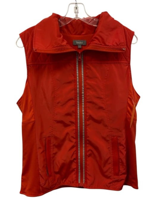 Neiman Marcus Size Medium Orange Polyester Blend Zip Front Quilted Vest Orange / Medium