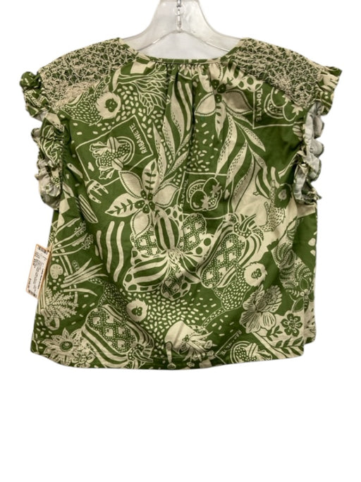 Alden Adair Size XS/M Green & White Cotton Shirred Floral Ruffles Short Set Green & White / XS/M