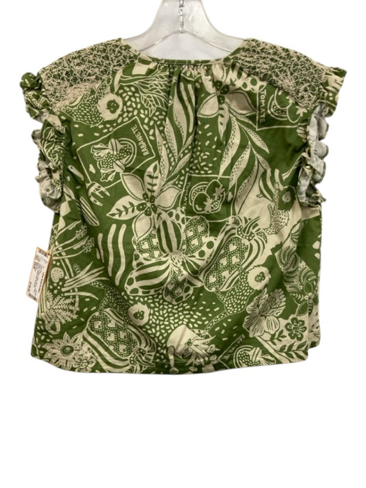 Alden Adair Size XS/M Green & White Cotton Shirred Floral Ruffles Short Set Green & White / XS/M