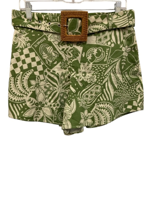 Alden Adair Size XS/M Green & White Cotton Shirred Floral Ruffles Short Set Green & White / XS/M