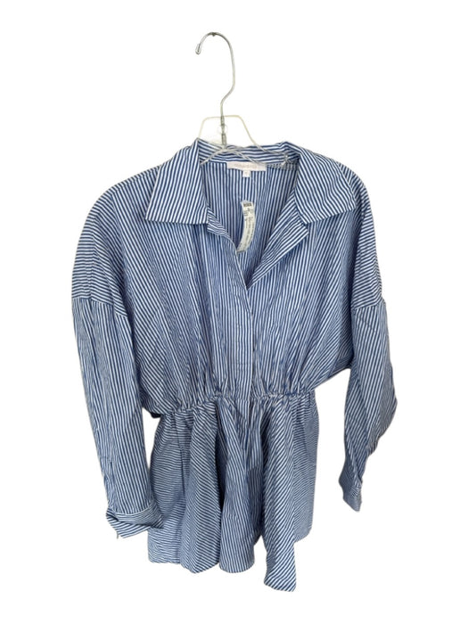 Olivaceous Size S Blue & White Cotton Striped Snap Button Sinch Waist Top Blue & White / S