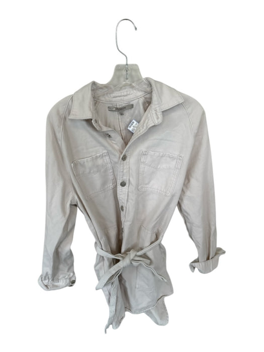 Hudson Size XS Cream Cotton Long Sleeve Pockets Buttons Mini Dress Cream / XS