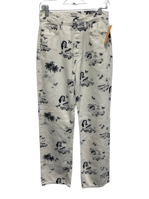Reformation Size 26 Black & White Cotton High Rise Straight Leg Jeans Black & White / 26