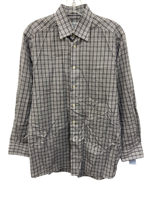 Eton Size M White & Gray Cotton Plaid Button Down Men's Long Sleeve Shirt White & Gray / M