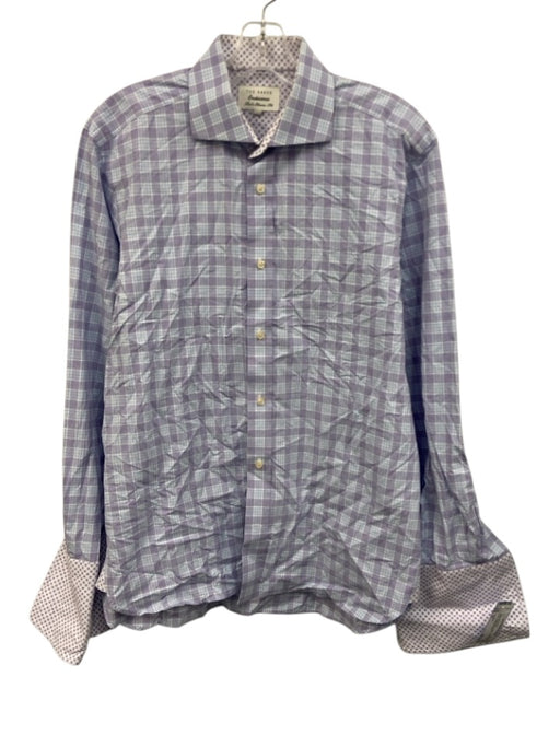 Ted Baker Size 16 White, Purple & Blue Cotton Plaid Men's Long Sleeve Shirt White, Purple & Blue / 16