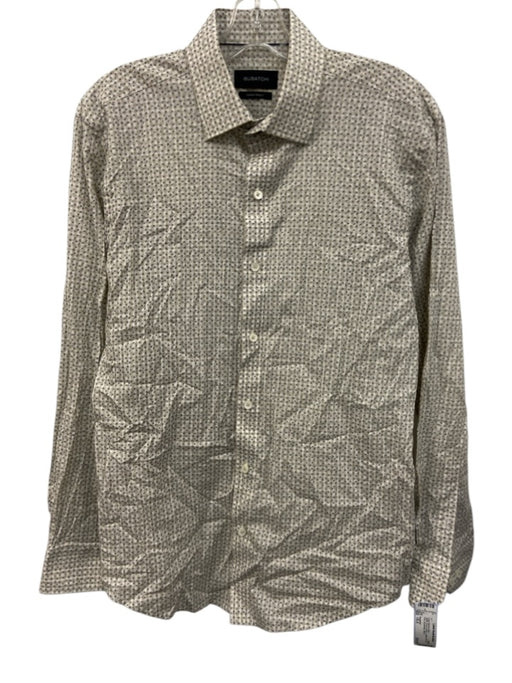 Bugatchi Size 15.5 White, Brown & Blue Cotton All Over Print Long Sleeve Shirt White, Brown & Blue / 15.5