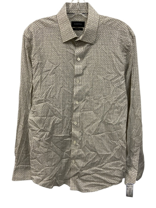 Bugatchi Size 15.5 White, Brown & Blue Cotton All Over Print Long Sleeve Shirt White, Brown & Blue / 15.5