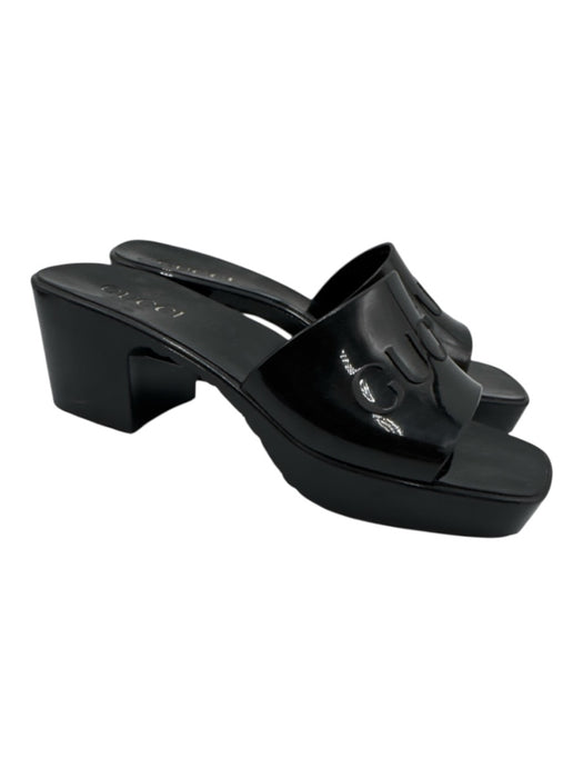 Gucci Shoe Size 38 Black Rubber embossed logo Block heel Sandals Black / 38
