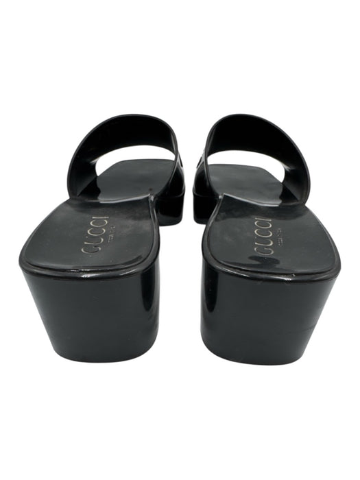 Gucci Shoe Size 38 Black Rubber embossed logo Block heel Sandals Black / 38