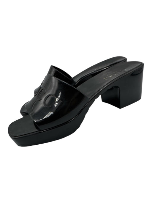 Gucci Shoe Size 38 Black Rubber embossed logo Block heel Sandals Black / 38