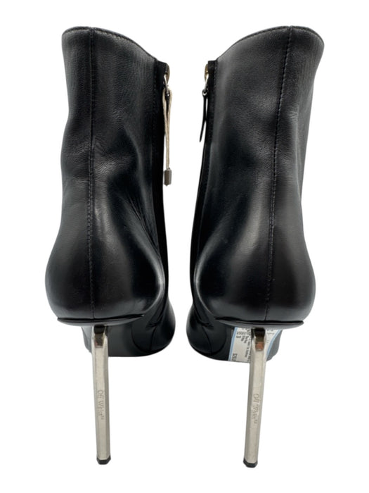 Off White Shoe Size 39 Black Leather Stiletto Metal Heel Side Zip Booties Black / 39