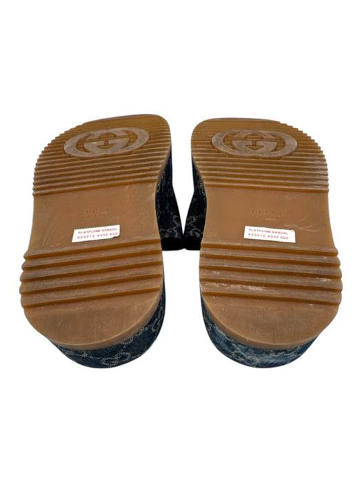 Gucci Shoe Size 36 Blue & Brown Canvas & Leather Slides Open Toe Sandals Blue & Brown / 36